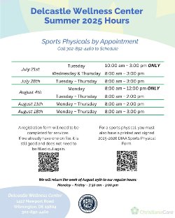 Delcastle Wellness Center: Open for Summer Hours
